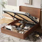 Large Grooved Undulating QueenSize Wooden Platform Bed Frame With Lift Storage - Fluent Trends