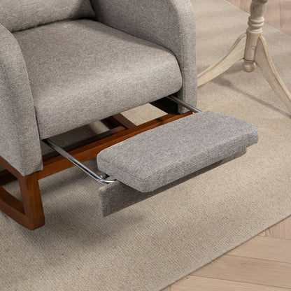 25.4'W Modern Rocking Chair for Nursery, Mid Century Accent Arm Rocker With Retractable Footrest, Side Pocket, Comfy Upholstered Wingback Wooden Glider Chair for Living Room Baby Kids Room. Taupe