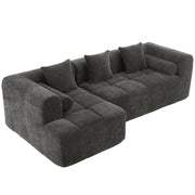Modern Grey Modular Sectional Sofa with Deep Seating and Side Pockets in Chenille Fabric - Fluent Trends