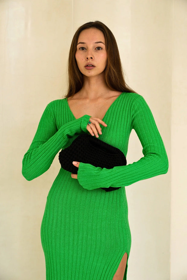 Cali Top Handle Knit Clutch in Black - Fluent Trends