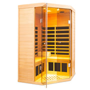 Deluxe Hemlock Far Infrared Corner Sauna Room with Glass Front for Two Persons - Fluent Trends
