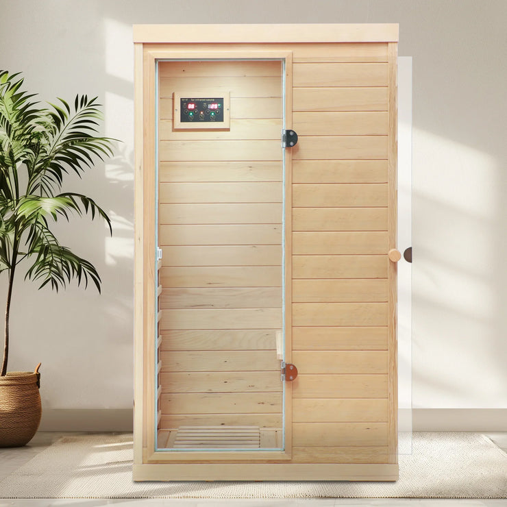 Natural Hemlock Wood | Mini One Person | Left Door Far Infrared Sauna - Fluent Trends