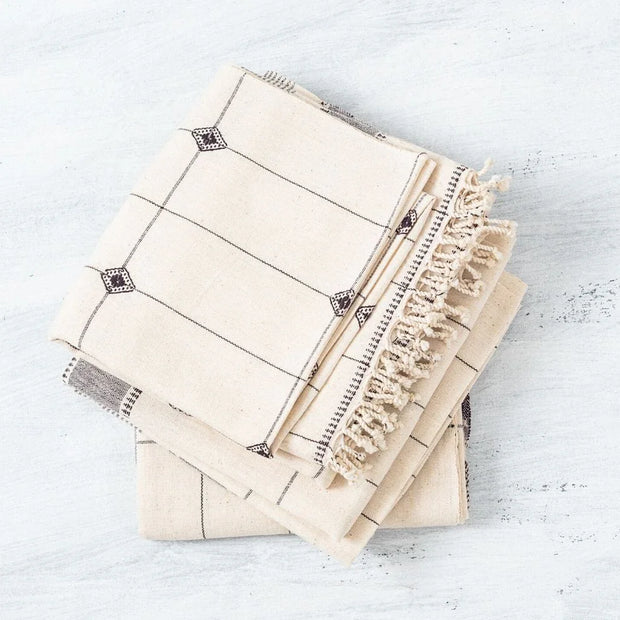 Mool Handwoven Artisanal King Size Organic Cotton Bedspread In Black & Off White - Fluent Trends