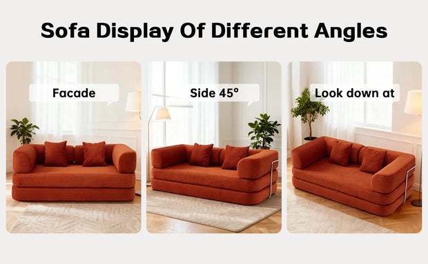 Red Corduroy 5-in-1 Modular Floor Sofa Sleeper Bed, No Assembly - Fluent Trends