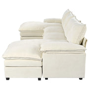 Fluent Trends U-Shaped Chenille Sectional Sofa - Beige 6-Seater with Adjustable Armrests - Fluent Trends