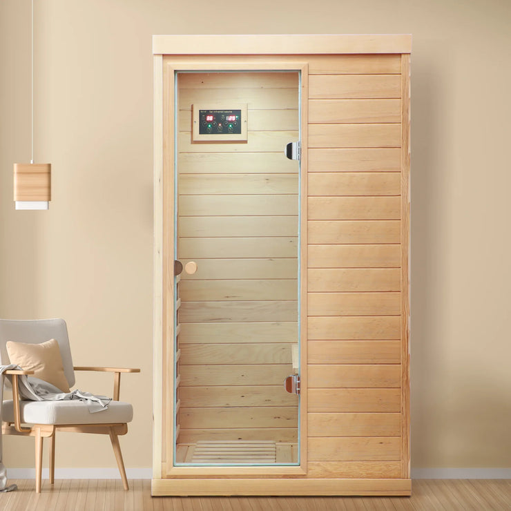 Natural Hemlock Wood | Mini One Person | Left Door Far Infrared Sauna - Fluent Trends