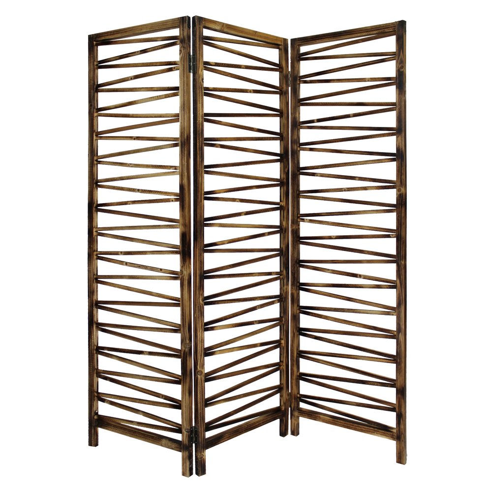 Rustic Geo Design Wood Three Panel Room Divider Screen - Fluent Trends Room Dividers