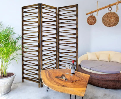 Rustic Geo Design Wood Three Panel Room Divider Screen HomeRoots