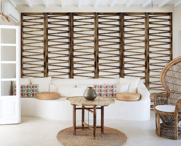 Rustic Geo Design Wood Three Panel Room Divider Screen - Fluent Trends Room Dividers