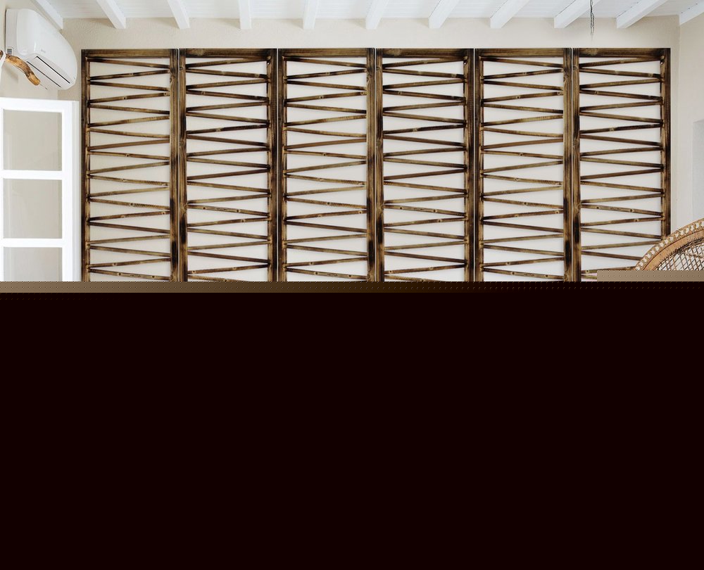 Rustic Geo Design Wood Three Panel Room Divider Screen