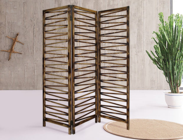Rustic Geo Design Wood Three Panel Room Divider Screen - Fluent Trends Room Dividers