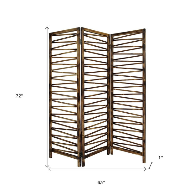 Rustic Geo Design Wood Three Panel Room Divider Screen - Fluent Trends Room Dividers