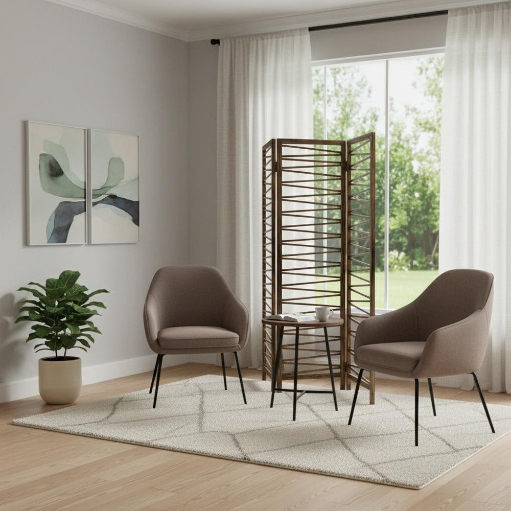 Rustic Geo Design Wood Three Panel Room Divider Screen - Fluent Trends Room Dividers