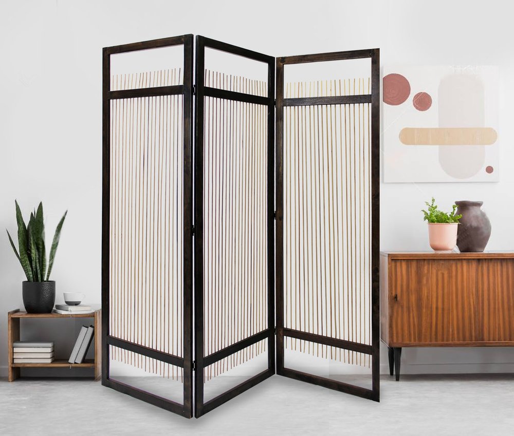 Light and Dark Rattan Three Panel Room Divider Screen HomeRoots