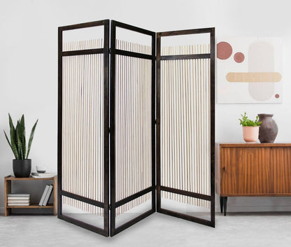Light and Dark Rattan Three Panel Room Divider Screen HomeRoots