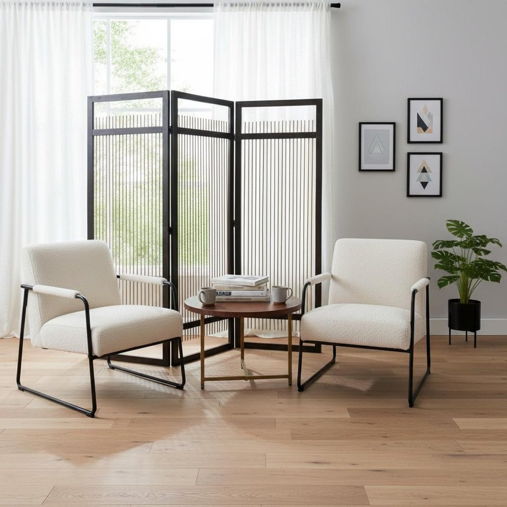Light and Dark Rattan Three Panel Room Divider Screen