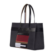 Black Leather & Canvas Tote Bag with Pockets - Fluent Trends