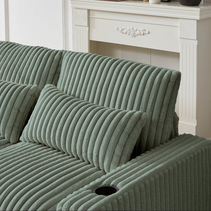 126-inch Corduroy With Cup Holder Super Large L-Shaped Sofa, Movable Footrest