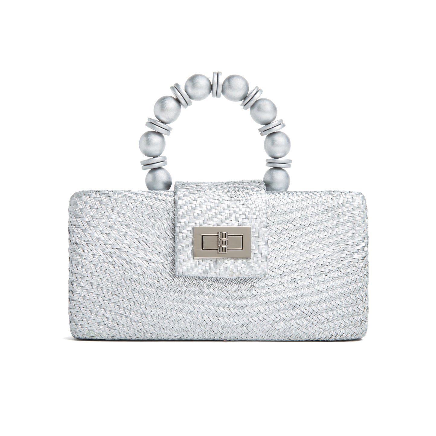THE SERENA Silver Woven Straw Clutch Bag