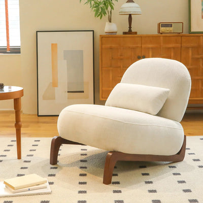 Modern White Velvet Armless Accent Chair with Solid Wood Legs - Fluent Trends