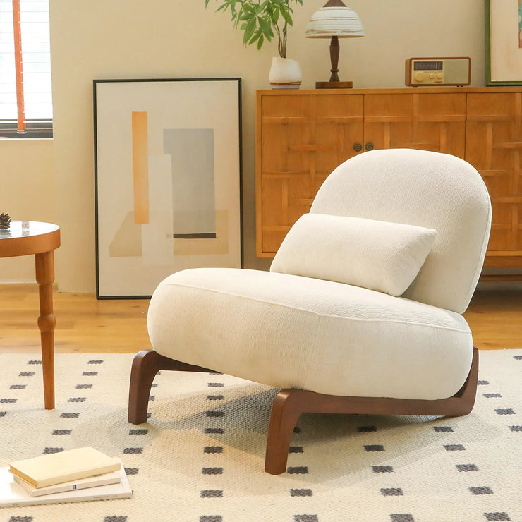 Modern White Velvet Armless Accent Chair with Solid Wood Legs - Fluent Trends