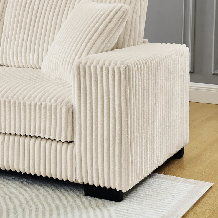 Modern Corduroy Tufted Sleeper Sectional Sofa - Modular L-Shape, Beige - Fluent Trends