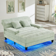 Green Chenille Chaise Lounge Sofa Bed with Adjustable Back & Smart RGB LED Lights - Fluent Trends