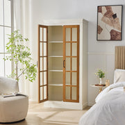 Rustic Style Display Curio Cabinet with Lattice Window Doors - Fluent Trends