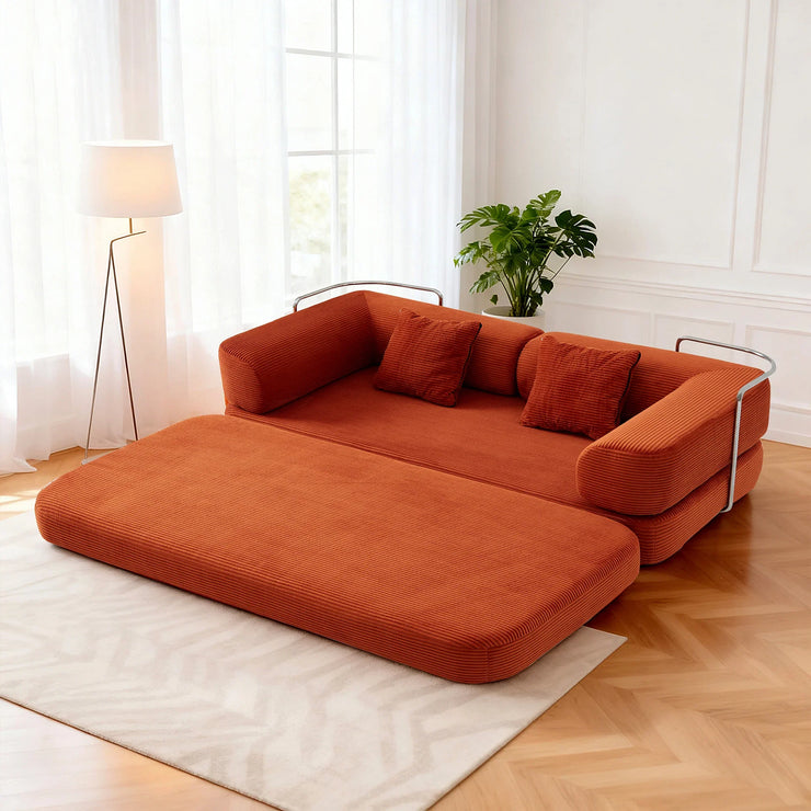 Red Corduroy 5-in-1 Modular Floor Sofa Sleeper Bed, No Assembly - Fluent Trends