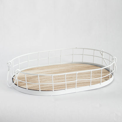 449 - Oval Metal & Wood Tray