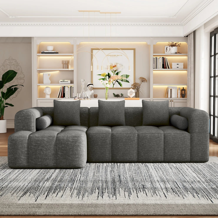 Modern Grey Modular Sectional Sofa with Deep Seating and Side Pockets in Chenille Fabric - Fluent Trends