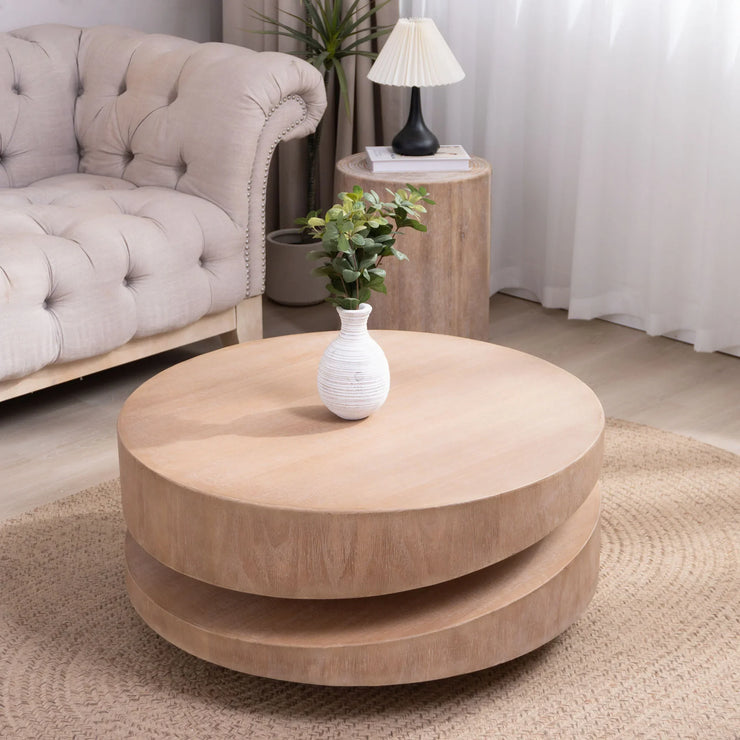 Modern Round Wood Coffee Table - 31.3" Natural Finish Accent Table - Fluent Trends
