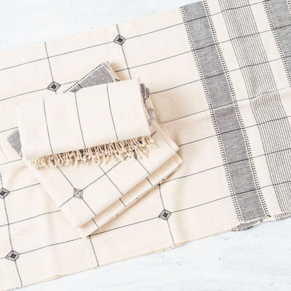 Mool Handwoven Artisanal King Size Organic Cotton Bedspread In Black & Off White Powered by People