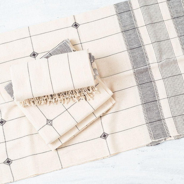 Mool Handwoven Artisanal King Size Organic Cotton Bedspread In Black & Off White - Fluent Trends