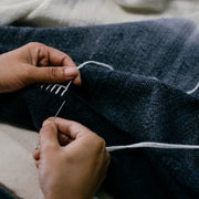 Ink Black White Ombre Textured Throw In Hand Spun Merino And Hand Stitched Hem - Fluent Trends Throw Blankets