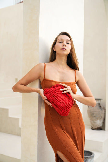 Cali Top Handle Knit Clutch in Tomato Powered by People