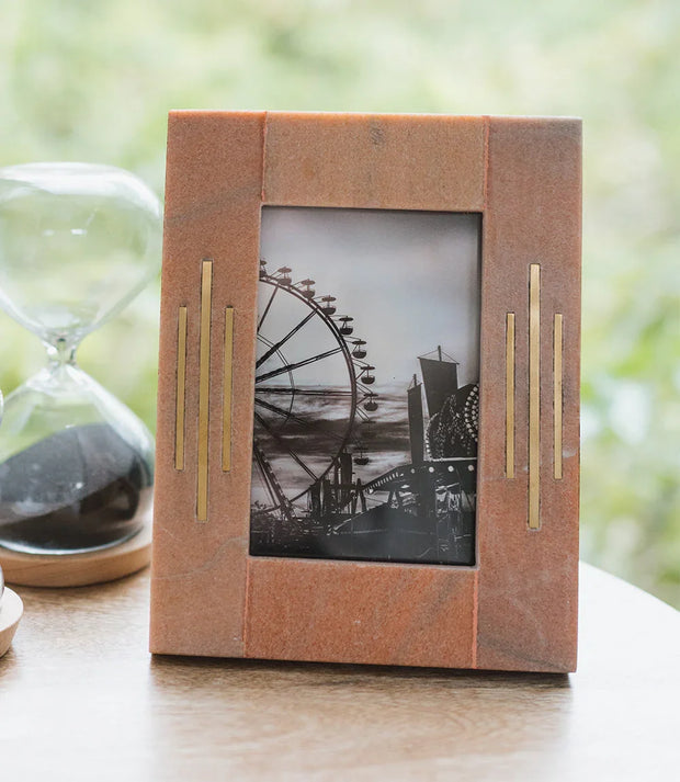 Jaipuri 4x6 Picture Frame - Pink Carved Marble - Fluent Trends