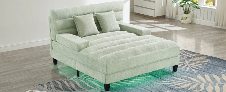 Green Chenille Chaise Lounge Sofa Bed with Adjustable Back & Smart RGB LED Lights - Fluent Trends