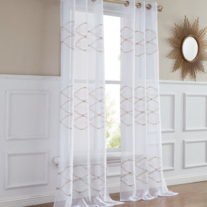 Set Of Two 96" Gold And White Semi-Sheer Curtains