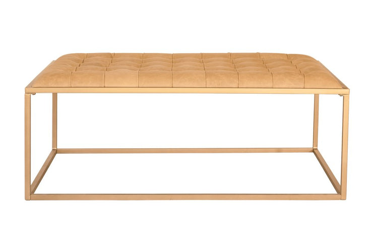 48" Gold And Brown Leather Rectangular Coffee Table - Fluent Trends Coffee Tables