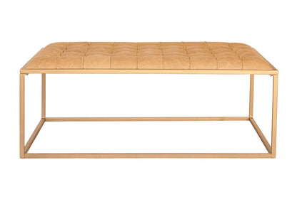48" Gold And Brown Leather Rectangular Coffee Table
