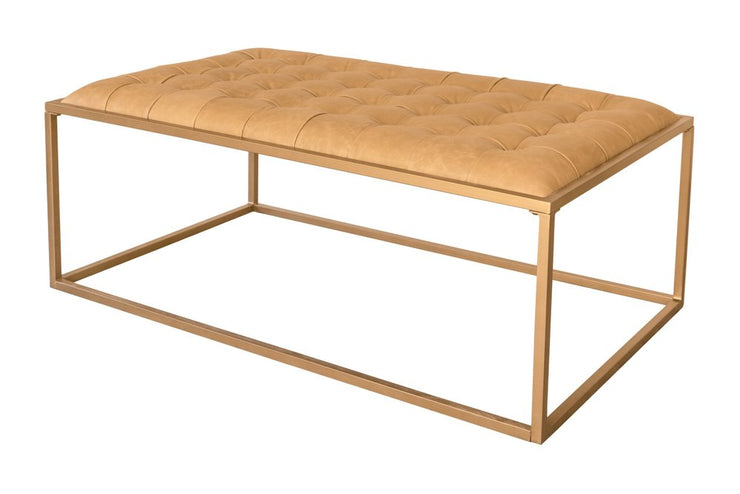 48" Gold And Brown Leather Rectangular Coffee Table - Fluent Trends Coffee Tables