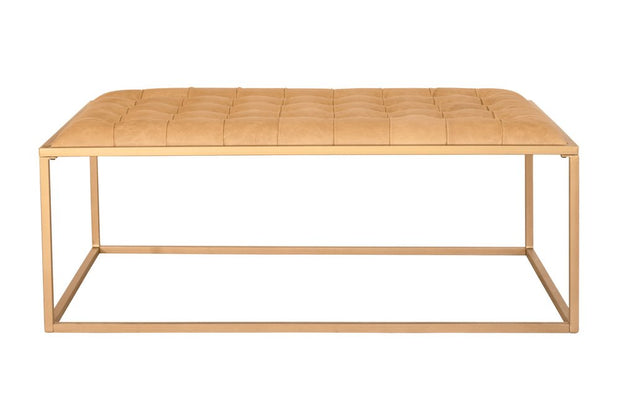 48" Gold And Brown Leather Rectangular Coffee Table - Fluent Trends Coffee Tables