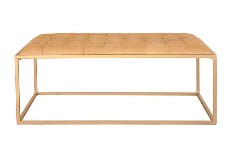 48" Gold And Brown Leather Rectangular Coffee Table - Fluent Trends Coffee Tables