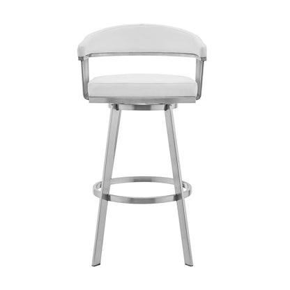 Lyra 29" White Faux Leather & Brushed Silver Swivel Bar Stool