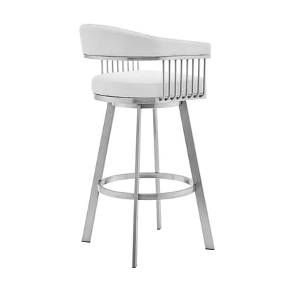 Lyra 29" White Faux Leather & Brushed Silver Swivel Bar Stool