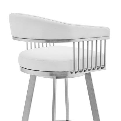 Lyra 29" White Faux Leather & Brushed Silver Swivel Bar Stool