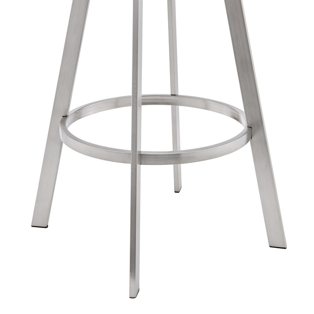 Lyra 29" White Faux Leather & Brushed Silver Swivel Bar Stool