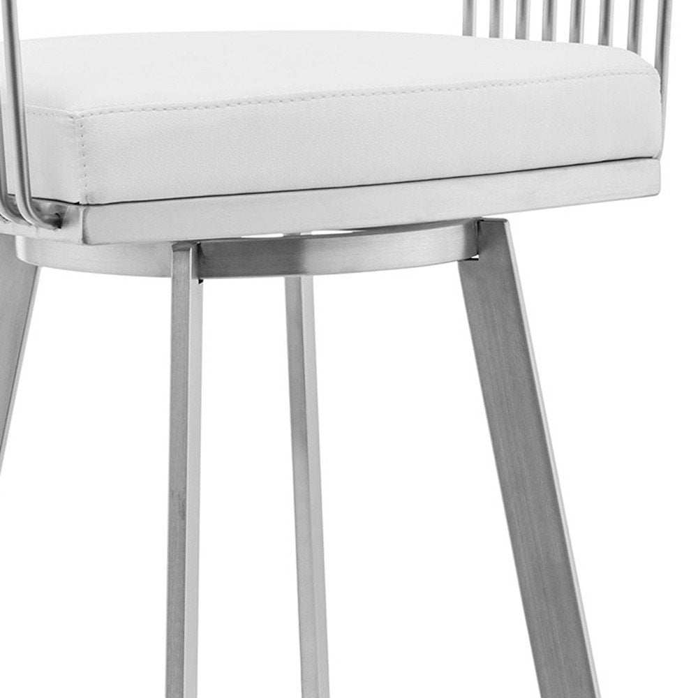 Lyra 29" White Faux Leather & Brushed Silver Swivel Bar Stool