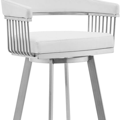 Lyra 29" White Faux Leather & Brushed Silver Swivel Bar Stool